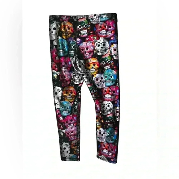 Terez Rainbow Sugar Skull Print Capri Leggings Mediumm - Picture 1 of 5
